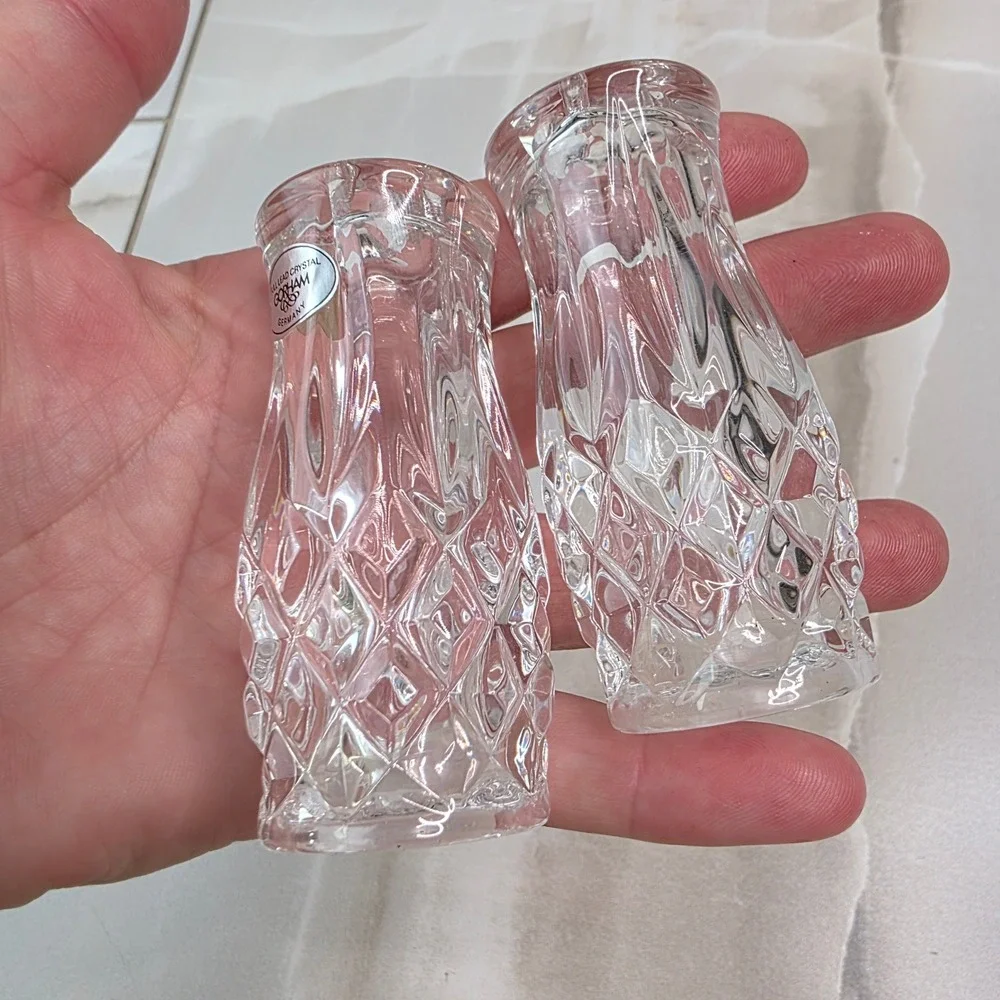 Gorham Full Lead Crystal Salt and Pepper Shakers Diamond Cut Germany 3‎ Inch S3